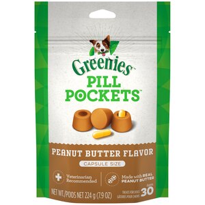 Greenies Pill Pockets Capsule Size Natural Dog Treats with Real Peanut Butter, 7.9 OZ (30 Treats)