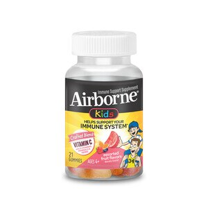 Airborne Kids - Gomitas de sabores frutales surtidos, 21 u. - 500 mg de vitamina C y minerales y hierbas para la salud del sistema inmunitario (el envase puede variar)
