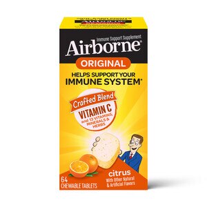 Airborne Vitamin C and Immune Support Supplement, Citrus Chewable Tablets, 64 CT