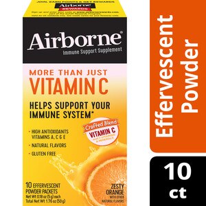  Airborne Zesty Orange Effervescent Powder Packets (10 count), On The Go Immune Support Supplement 
