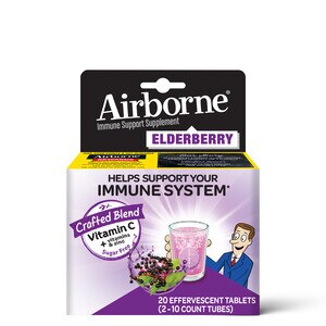 Airborne Elderberry Effervescent Tablets - Immune Support Supplement with Vitamin C and Zinc, 20 CT