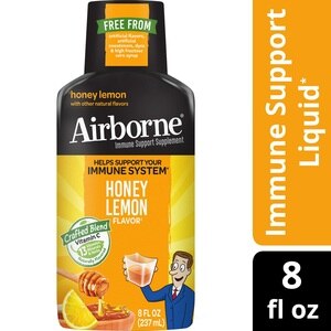Airborne Honey Lemon Liquid - Vitamin C D E, Zinc & Immune Supplement, 8 OZ