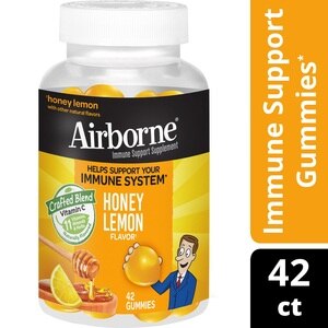 Airborne Honey Lemon Gummies, Vitamin C D E, Zinc & Immune Supplement, 42 CT