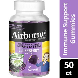 Airborne Elderberry Gummies + Vitamin C A E & Zinc Immune Supplement, 50 CT