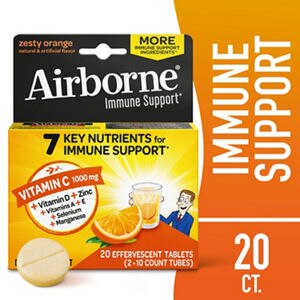 Airborne Vitamin C And Immune Support Supplement, Zesty Orange Effervescent Tablets, 20 Ct , CVS