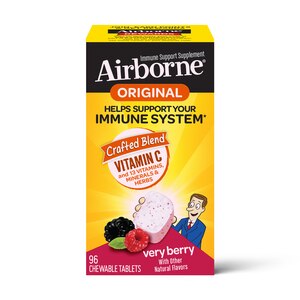 Airborne Original Immune Support Vitamin C Chewable Tablets, Very Berry Flavor, 96 CT