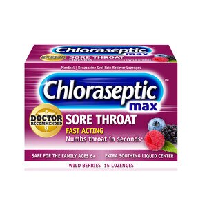 Chloraseptic Max Strength Sore Throat Lozenges, Wild Berries Flavor, 15 Count