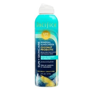Pacifica Sun + Skincare Mineral Sunscreen Coconut Probiotic Spray SPF 30, 6 OZ