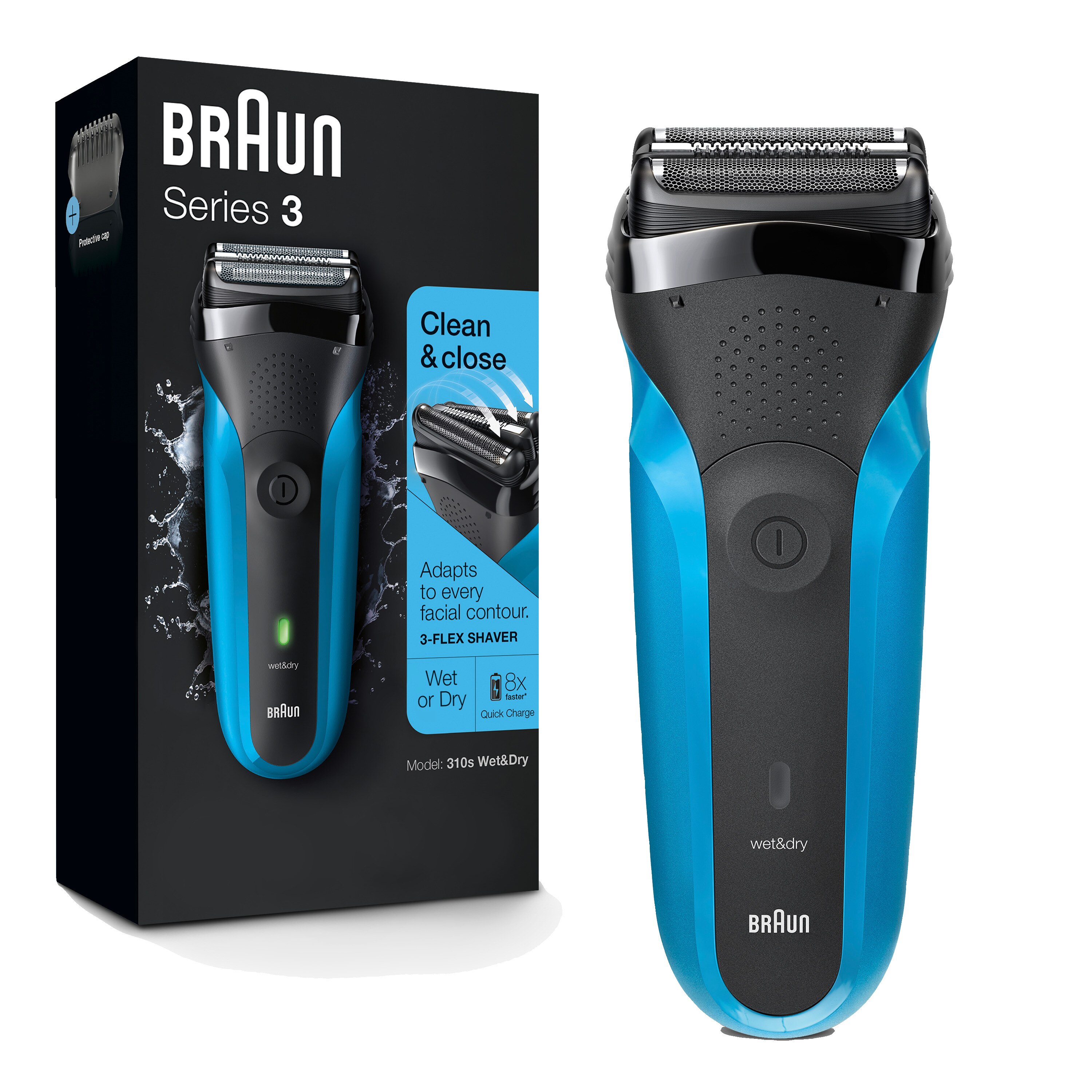 Braun Series 3 310s  - Afeitadora eléctrica para hombre / rasuradora eléctrica recargable, uso en seco y húmedo, azul
