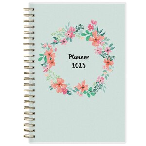 Preppy Floral Purple Blue Sky 2020-2021 Academic Year Weekly & Monthly Planner Twin-Wire Binding 5 x 8 Flexible Cover 