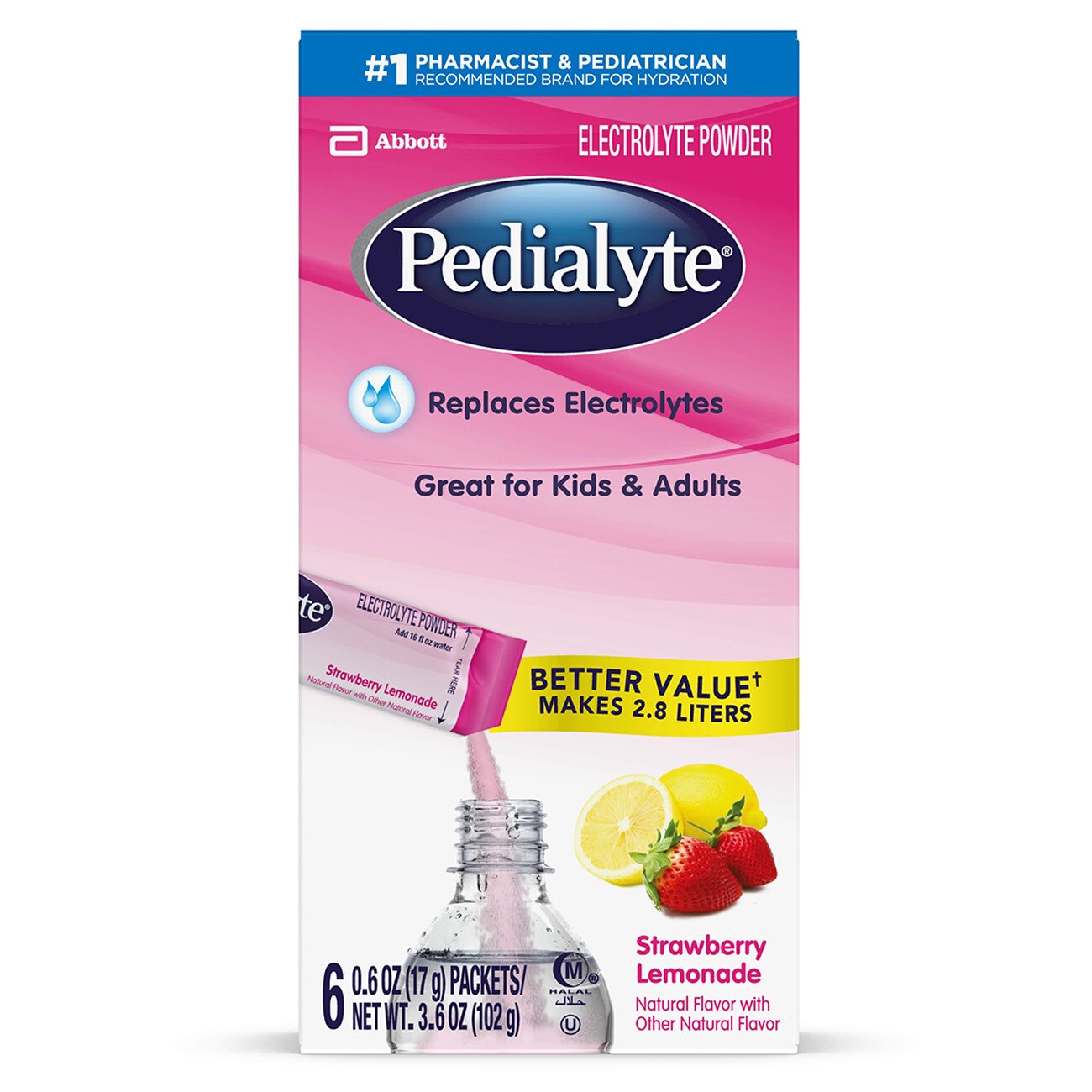 Pedialyte Electrolyte Powder, Strawberry Lemonade, 0.6 OZ, 6 Ct , CVS