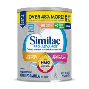Similac Pro-Advance - Fórmula para bebé en polvo, sin GMO con 2'-FL HMO y hierro, 30.8 oz, 1 u.
