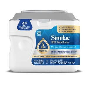 Similac 360 Total Care Infant Formula, the Closest Prebiotic Blend to Breast Milk, Baby Formula Powder 20.6-oz Tub