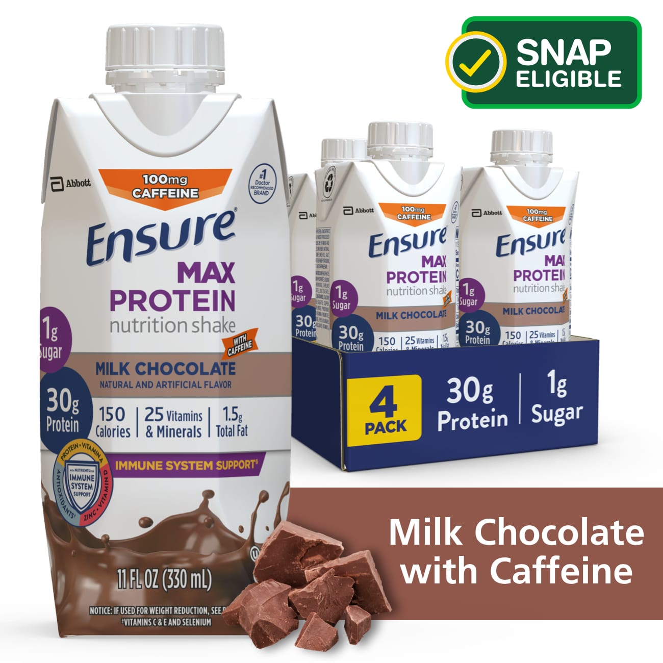 Ensure Max Protein Nutrition Shake With Caffeine, Milk Chocolate, 11 FL OZ, 4 CT