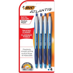 BIC Atlantis Original Retractable Ball Pen, Medium Point, Blue, 2 Count