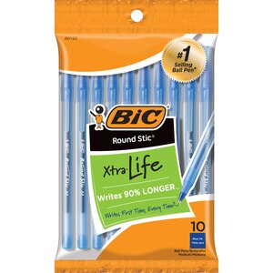 BIC Round Stic Xtra Life 1mm Medium Point Ball Pen Blue Ink, 10 Ct , CVS