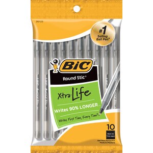 BIC Round Stic Xtra Life 1mm Medium Point Ball Pen, Black, 10 Ct , CVS