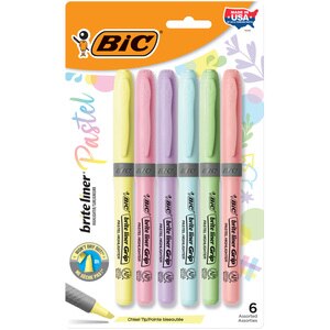 BIC Brite Liner Pastel Grip Highlighter Set, Chisel Tip, Assorted Colors