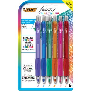 BIC Velocity Mechanical Pencil with Colored Leads, 0.7 mm, 6-Pack, 6 Vibrant Colors