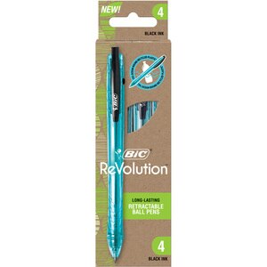 BIC ReVolution Ballpoint Pens, 1.0 mm Point, Black, 4-Pack