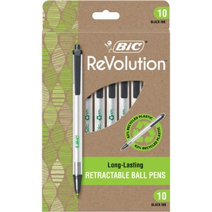 BIC ReVolution Clic Stic Retractable Ball Pen, 1.0 mm Point, Black, 10-Pack