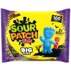 SOUR PATCH KIDS BIG Soft & Chewy Halloween Candy, 19 oz, (100 Total Trick or Treat Bags)