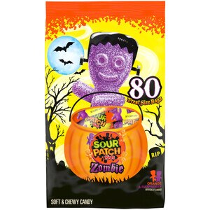SOUR PATCH KIDS Zombie Orange & Purple Soft & Chewy Halloween Candy, (80 Trick or Treat Bags)