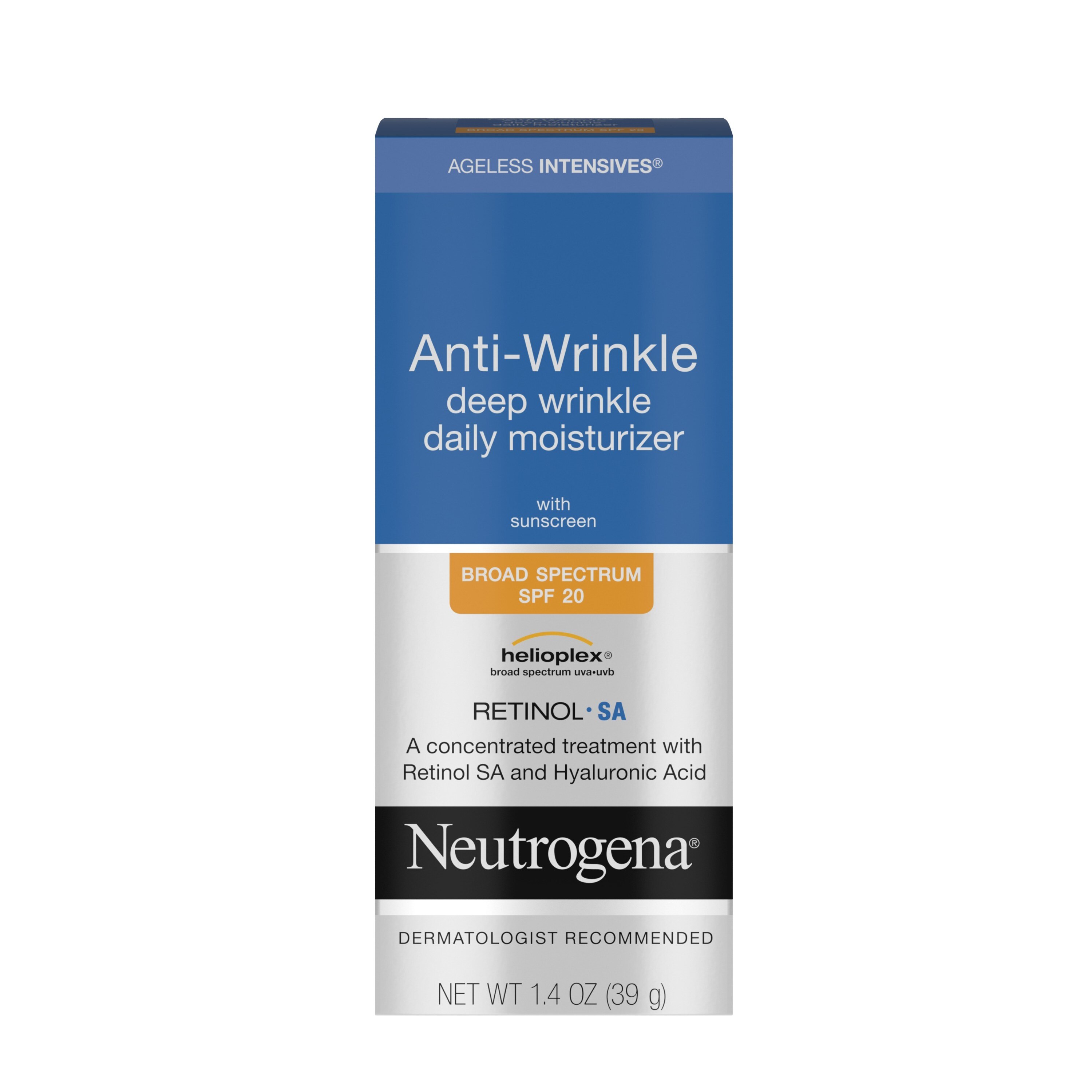 Neutrogena Ageless Intensives - Hidratante antiarrugas de uso diario para arrugas profundas con protector solar FPS 20, 1.4 oz