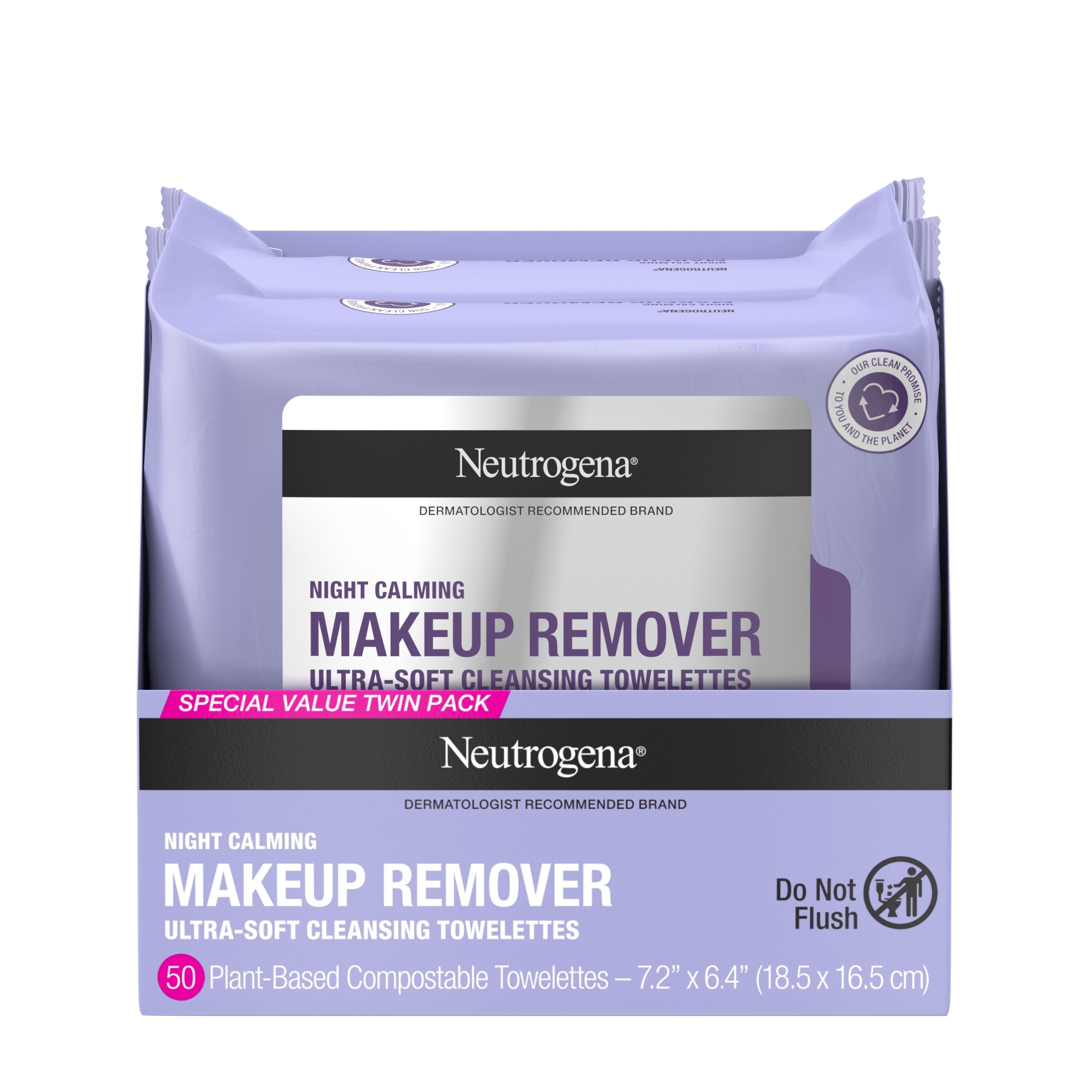 Neutrogena Makeup Remover Night Calming Cleansing Face Wipes, Twin Pack, 50CT
