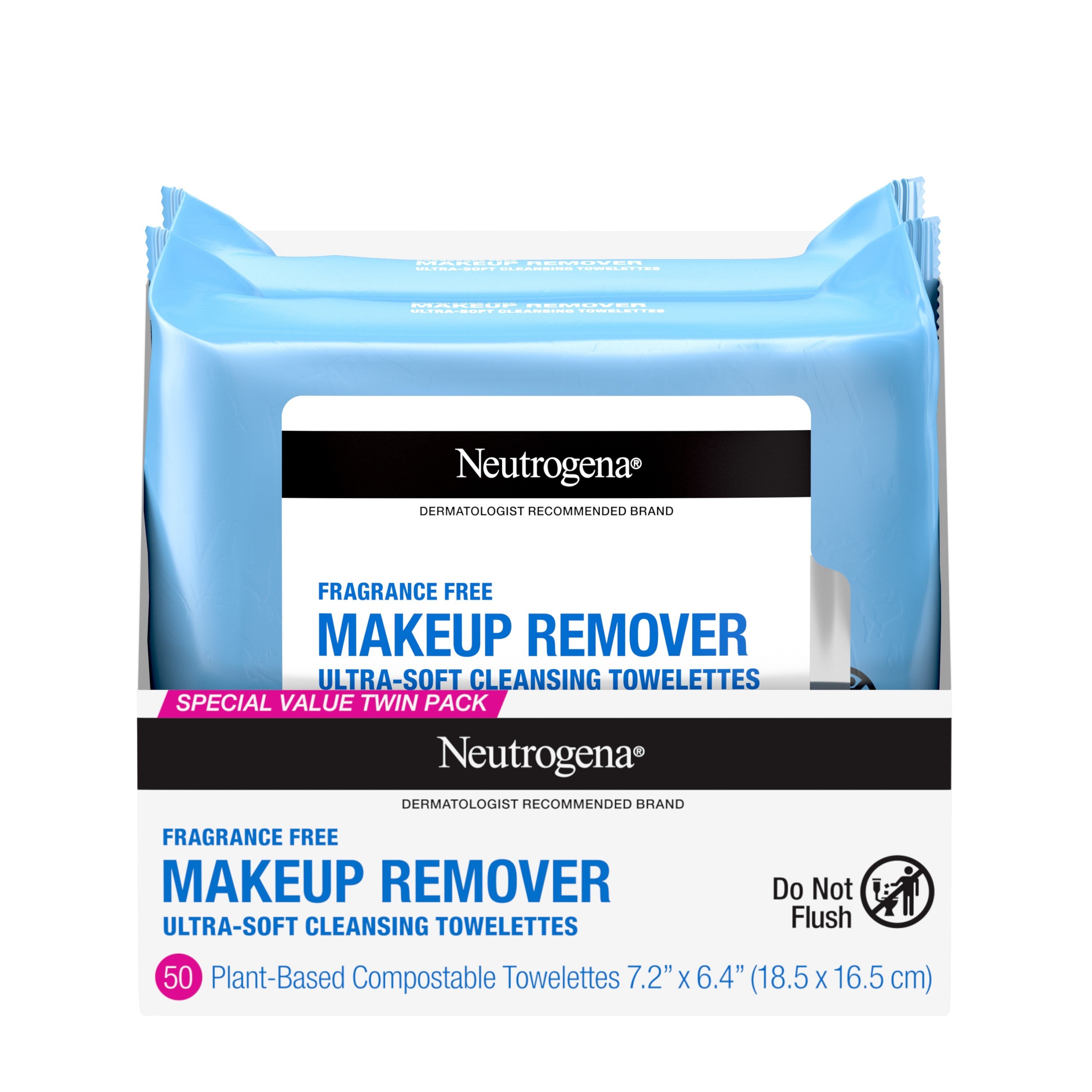 Neutrogena Fragrance Free Makeup Remover Facial Wipes, Twin Pack, 50CT