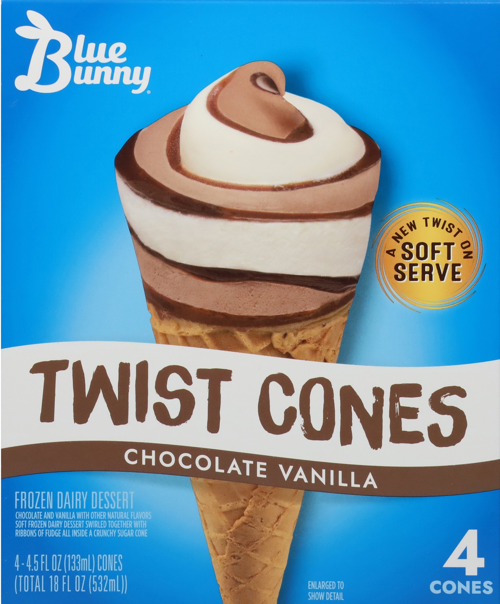 Blue Bunny Chocolate Vanilla Twist Cone, 4 Ct, 22.5 Oz - 4.5 Oz , CVS