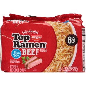 Nissin Top Ramen Beef Flavored Ramen Noodle Soup, 6 Pack