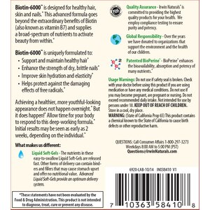 Irwin Naturals Biotin 6000 Plus Bioperine Softgels 60ct With
