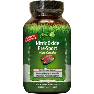 Irwin Naturals Nitric Oxide Pre-Sport plus BioPerine - Suplemento dietario en cápsulas blandas, 60 u.