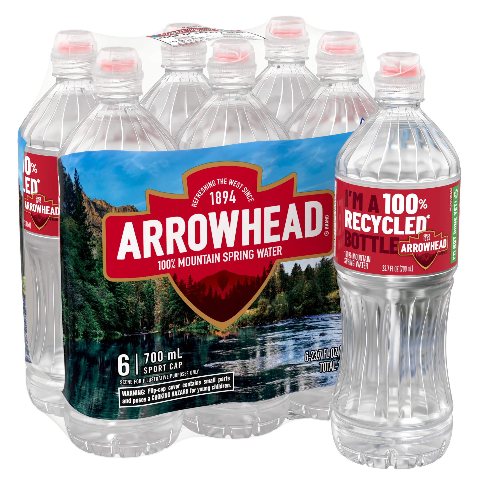 Arrowhead 100% Mountain Spring Water, 23.7-ounce plastic sport cap bottles (Pack of 6)