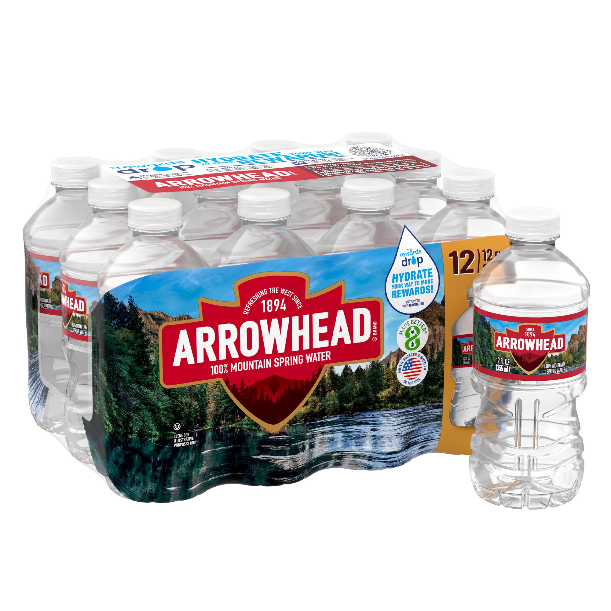 Arrowhead 100% Mountain Spring Water Plastic Bottle, 12 Ct, 12 Oz , CVS