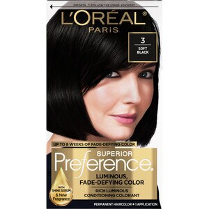 L'Oreal Paris Superior Preference Fade-Defying Shine Permanent Hair Color, 3 Soft Black , CVS