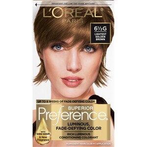 L'Oreal Paris Superior Preference Fade-Defying Shine Permanent Hair Color, 61/2G Lightest Golden Brown , CVS