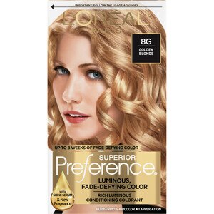 L'Oreal Paris Superior Preference Fade-Defying Shine Permanent Hair Color, 8G Golden Blonde , CVS