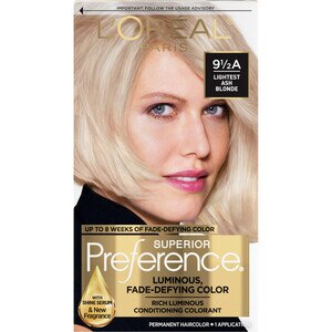 L'Oreal Paris Superior Preference Fade-Defying Shine Permanent Hair Color, 91/2A Lightest Ash Blonde , CVS
