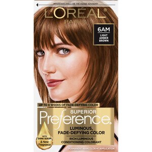 L'Oreal Paris Superior Preference Fade-Defying Shine Permanent Hair Color, 6AM Light Amber Brown - 1 , CVS