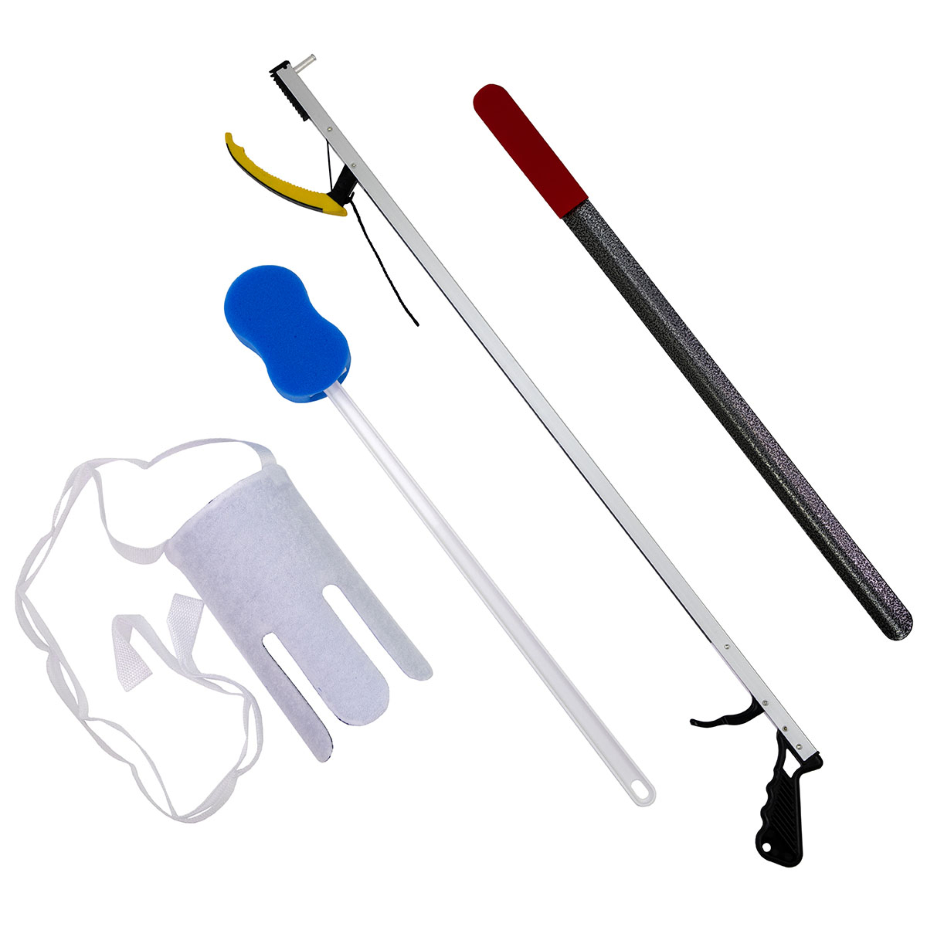 FabLife Hip Kit 4 with 32" Reacher, Contoured Sponge, Formed Sock Aid, 24" Plastic Shoehorn