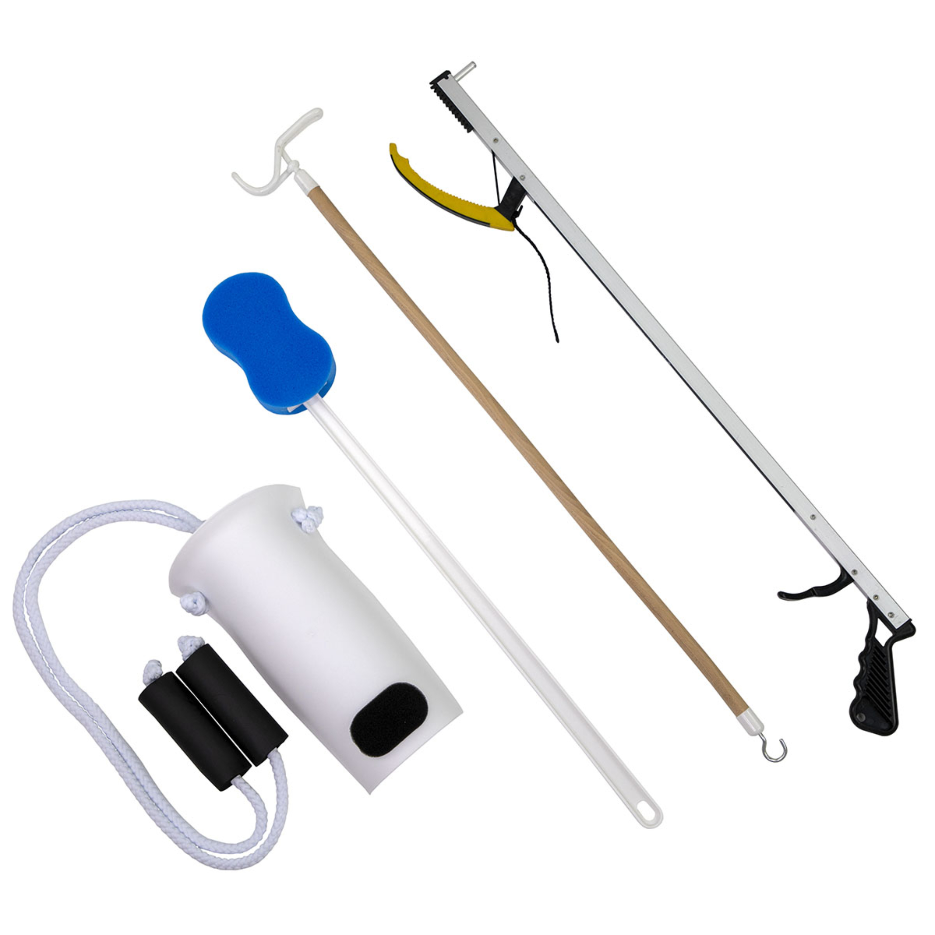 FabLife Hip Kit 7 with 26" Reacher, Contoured Sponge, Formed Sock Aid, 24" Dressing Stick
