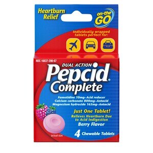 Pepcid Complete 2-in-1 Acid Reducer + Antacid Chewables, Berry, 4 CT