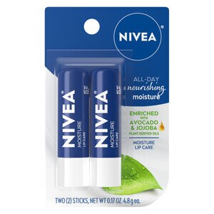 NIVEA Moisture Lip Care, Lip Balm Stick Dual Pack, 0.34 OZ