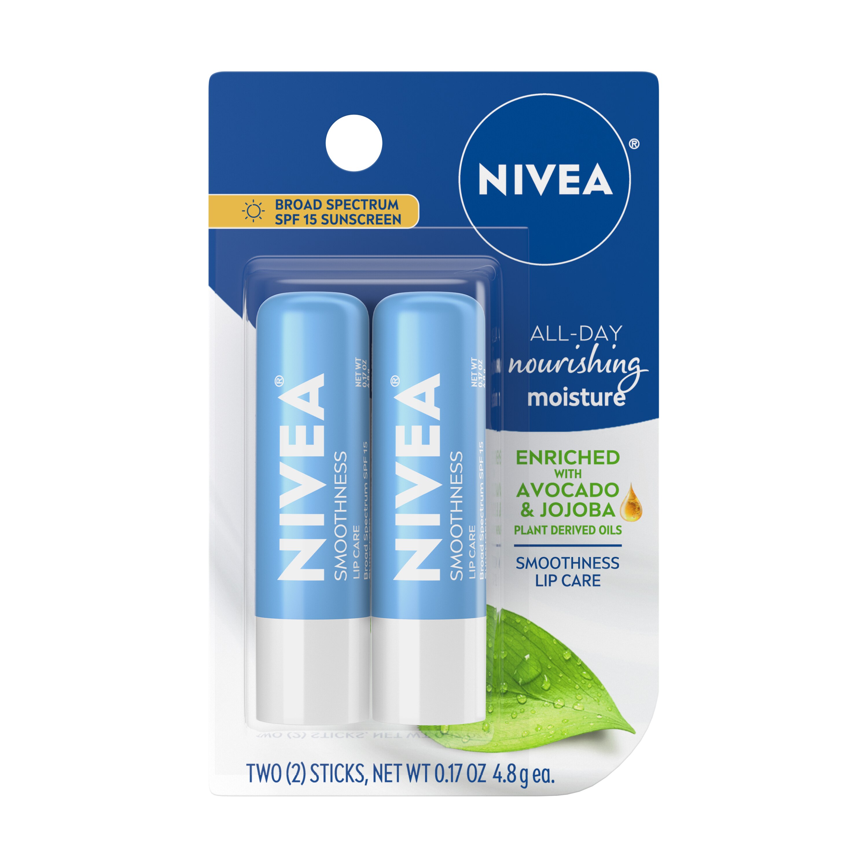 NIVEA Smoothness Lip Care SPF 15, 2 Sticks