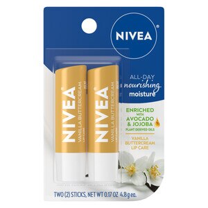NIVEA Vanilla Buttercream Lip Care, 2 Sticks