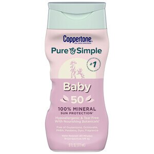 Coppertone WaterBABIES Sunscreen Pure & Simple Tear Free Mineral Based Lotion Broad Spectrum SPF 50, 6 Oz , CVS