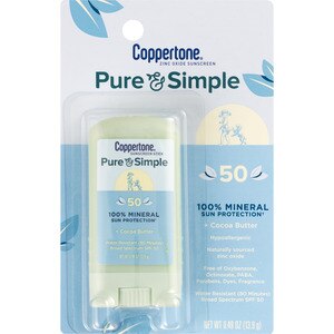 Coppertone Travel Size Pure & Simple Zinc Oxide SPF 50 Mineral Sunscreen, 0.49 OZ