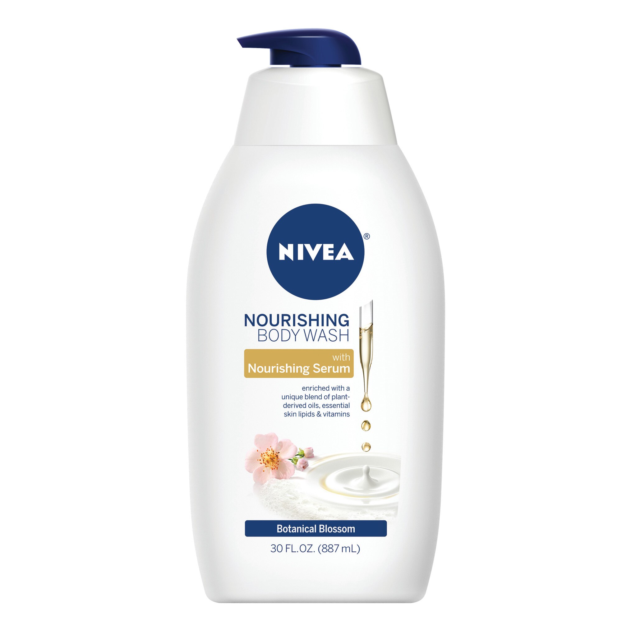 NIVEA Nourishing Care Botanical Blossom Body Wash with Pump, 30 OZ
